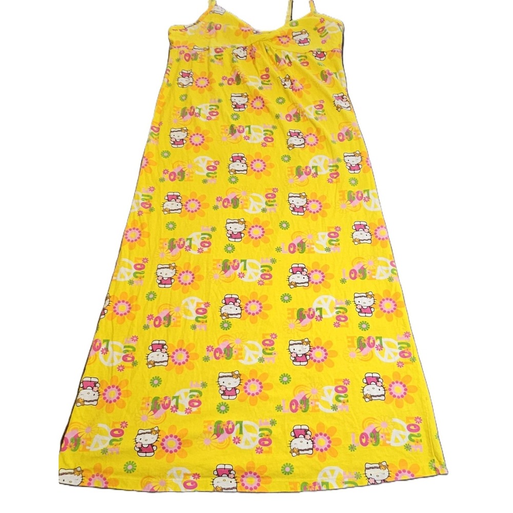 Hello Kitty Women's SZ L Yellow Spaghetti Strap Long Night Gown, Pj's, Dress